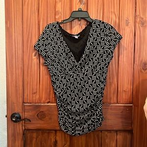 New York & Company blouse black with white polka dots